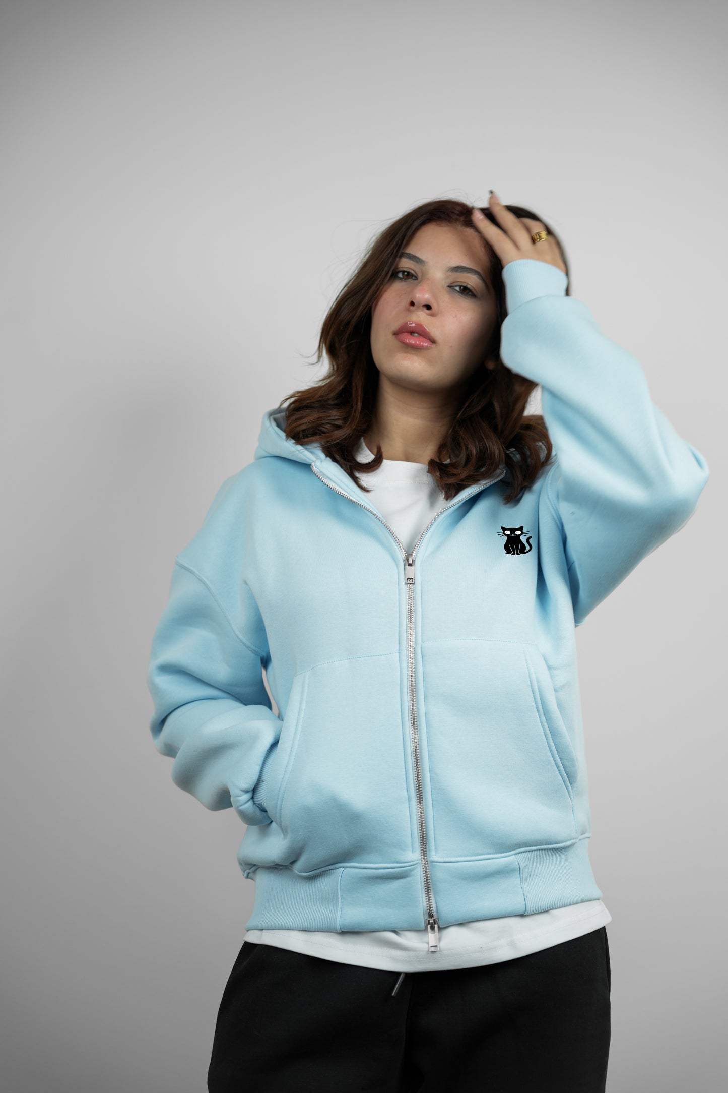 Double-Zip Hoodie –Cat - Blue