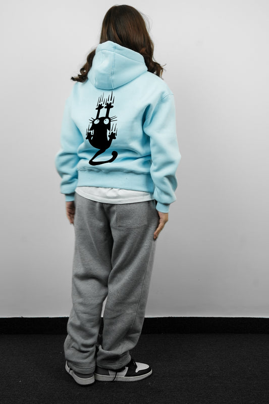 Essential Box Fit Hoodie-Cat-Blue