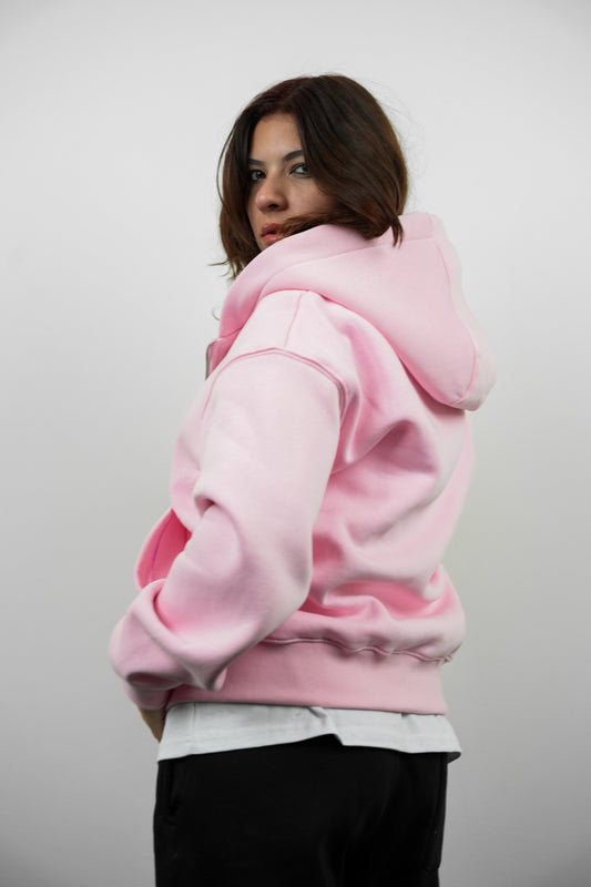Box Fit Double-Zip Hoodie – Pink