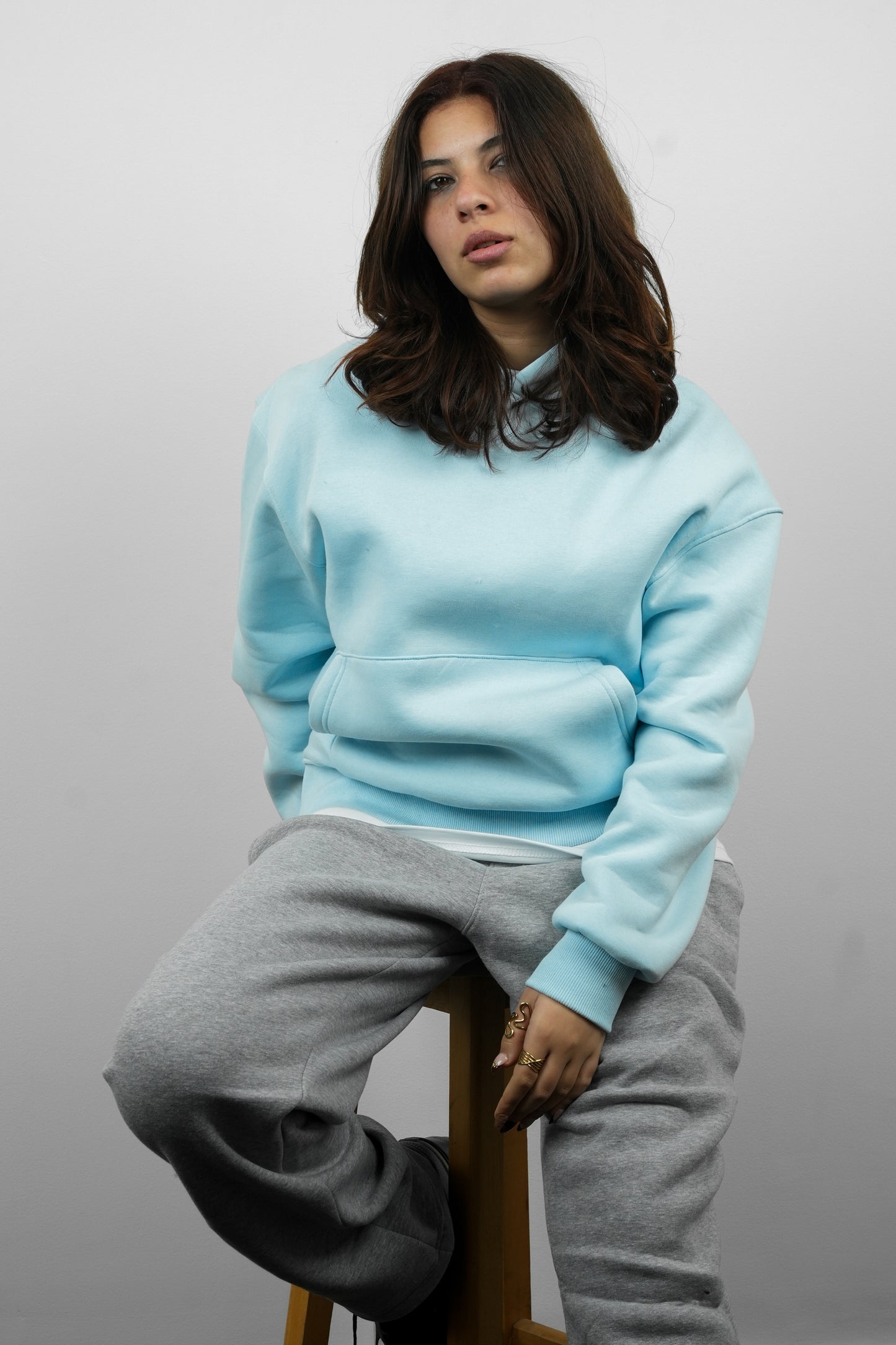 Essential Box Fit Hoodie-Blue