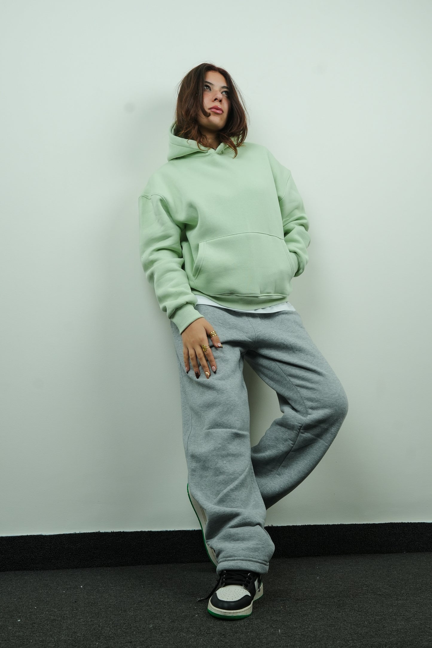 Essential Box Fit Hoodie-Green