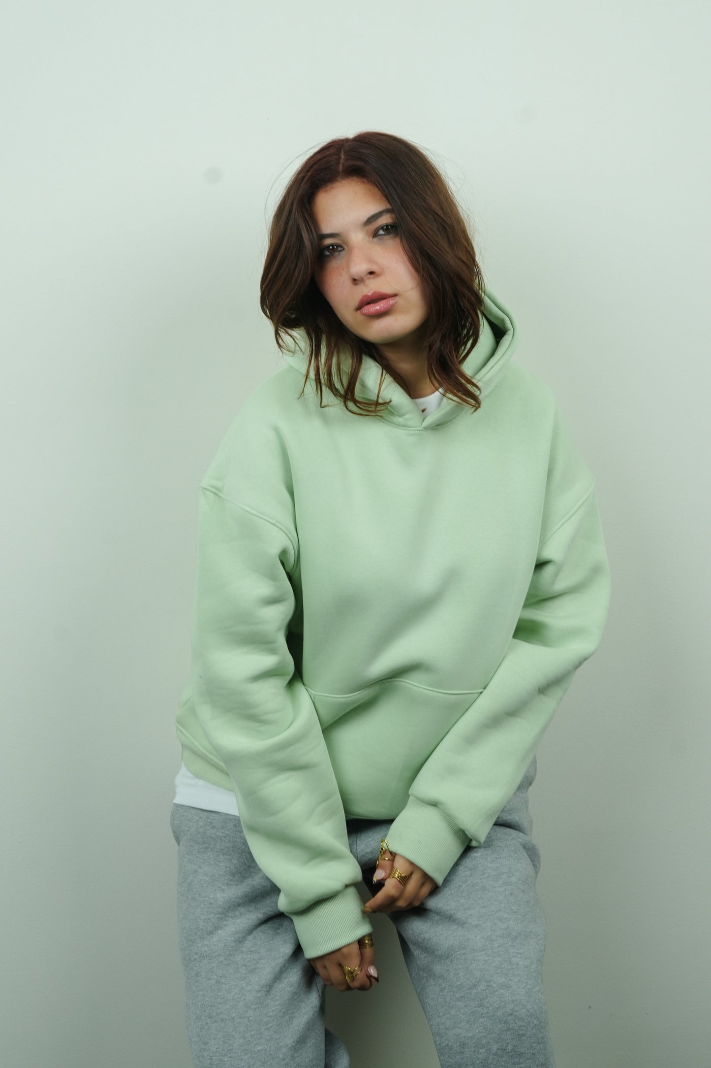 Essential Box Fit Hoodie-Green