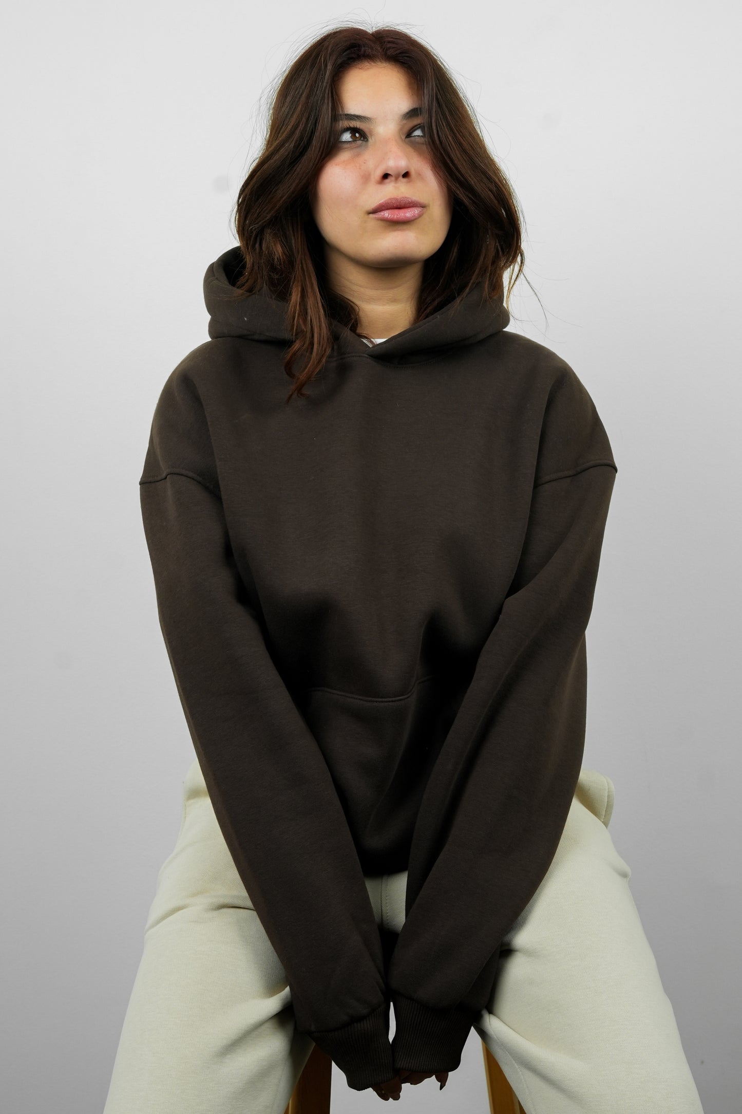 Essential Box Fit Hoodie-Brown