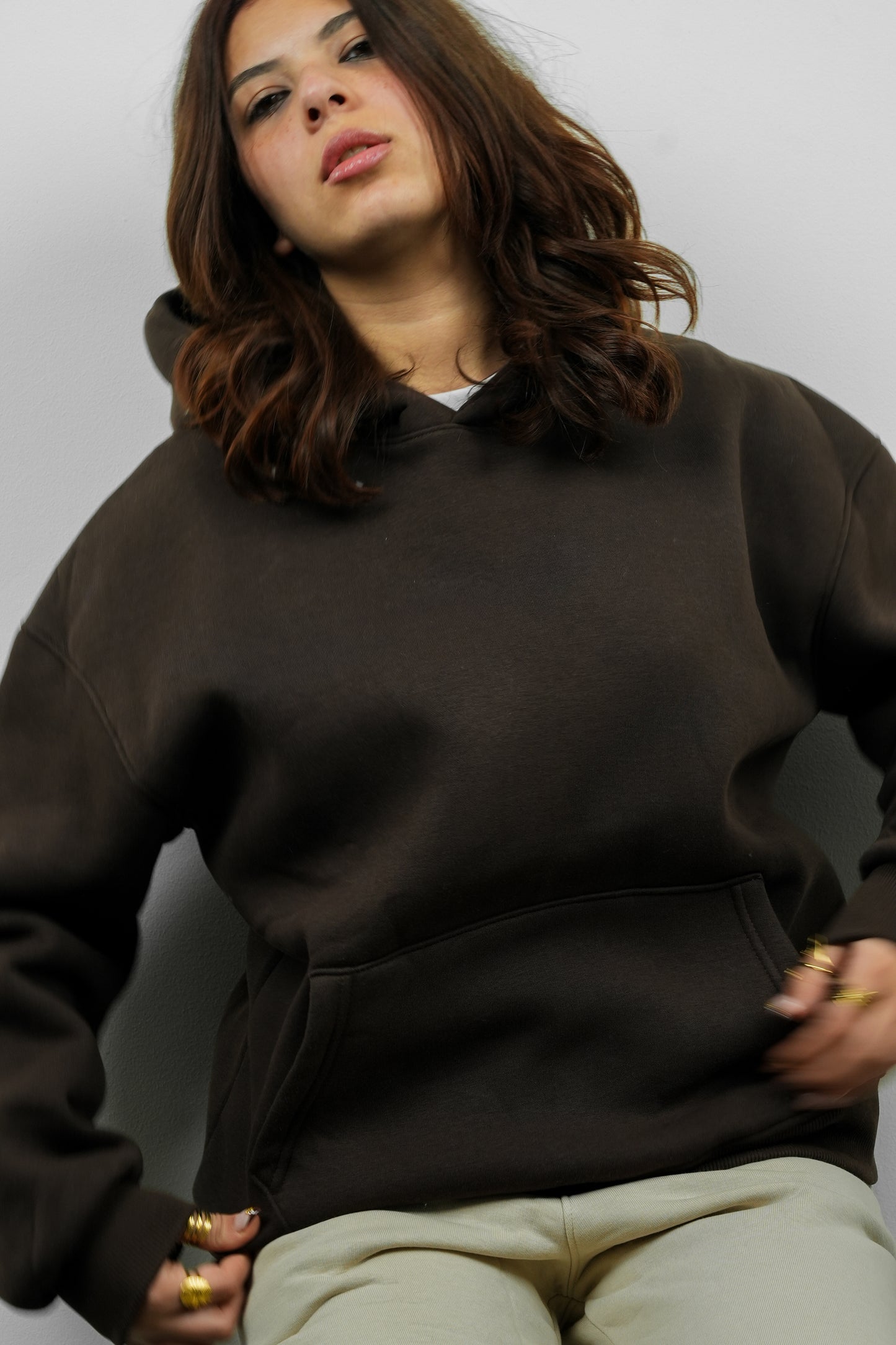 Essential Box Fit Hoodie-Brown