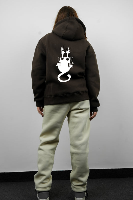 Essential Box Fit Hoodie-Cat-brown