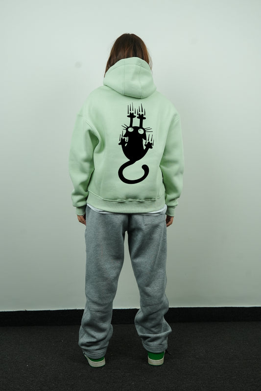 Essential Box Fit Hoodie-Cat-MintGreen