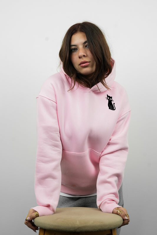 Essential Box Fit Hoodie-Cat-pink