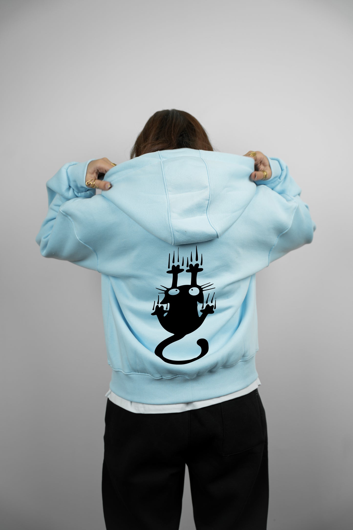 Double-Zip Hoodie –Cat - Blue