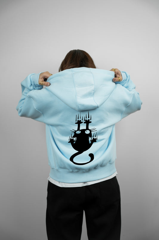 Double-Zip Hoodie –Cat - Blue