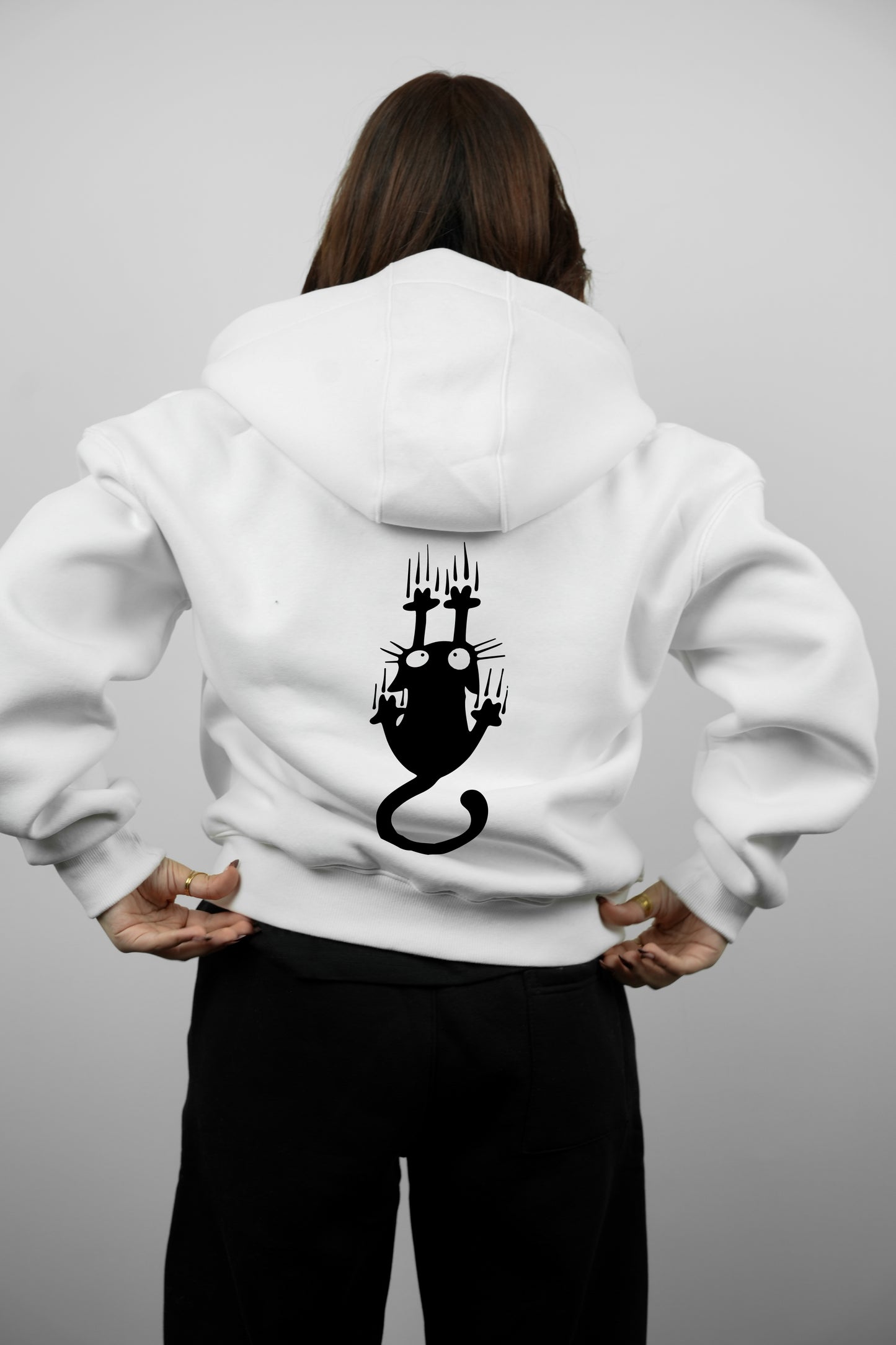 Double-Zip Hoodie –Cat - White