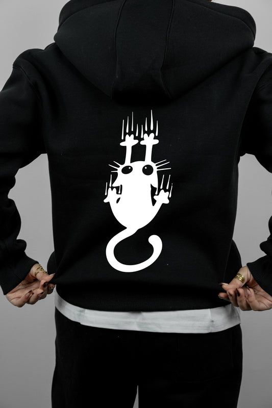 Double-Zip Hoodie –Cat -black