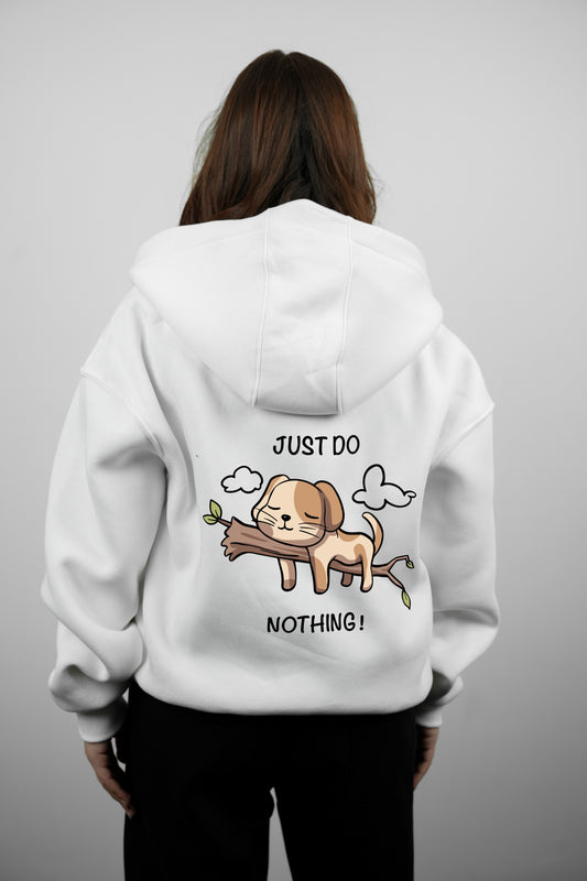 Double-Zip Hoodie –Do Nothing- White